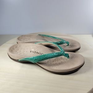 Vionic Dillon Mermaid Green Thong Sandal Toe-post Supportive Women's Size 6.5